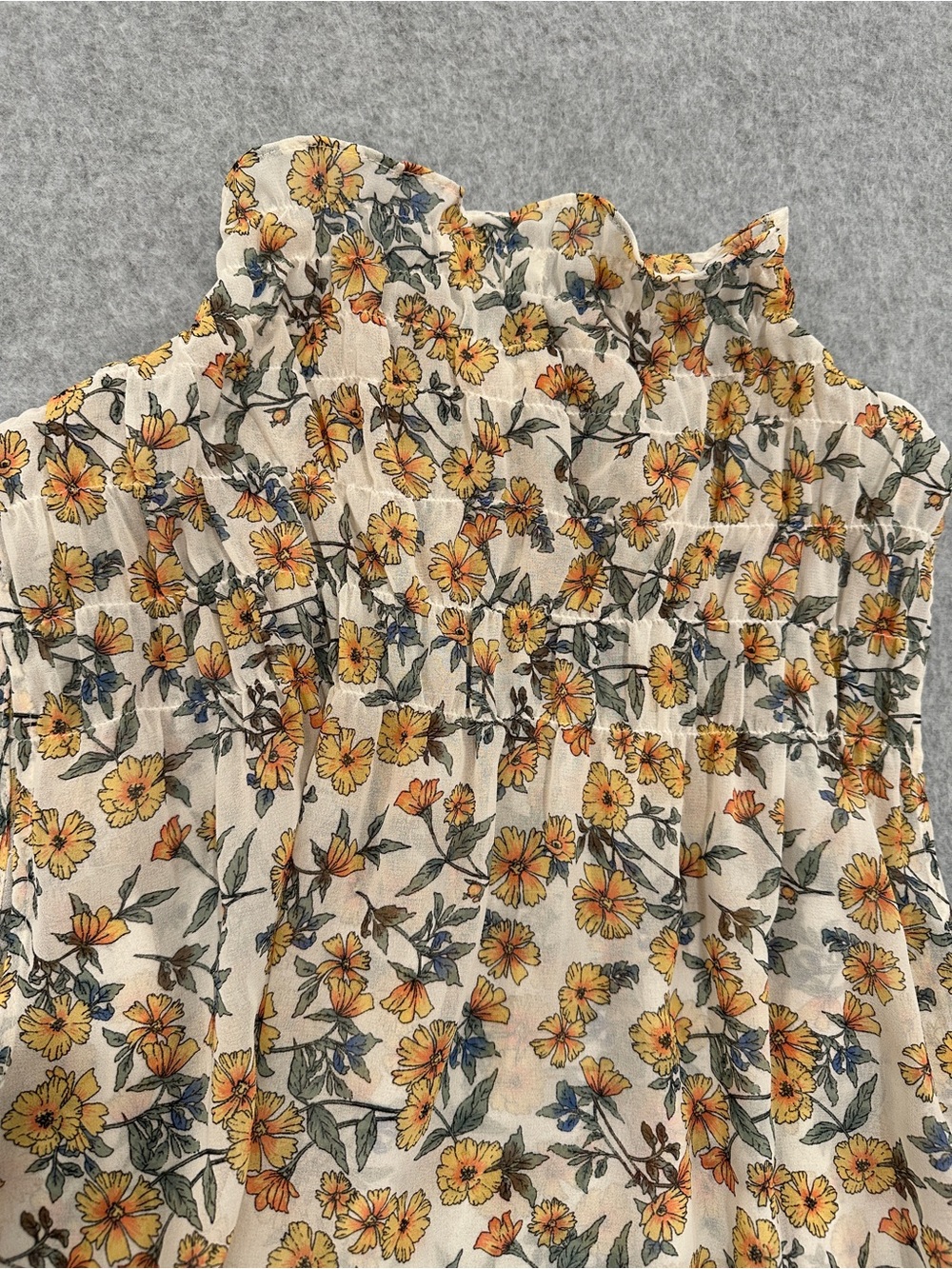 Pleione Floral Ruffled Smocked Top with Yellow Blooms - Picture 4 of 6